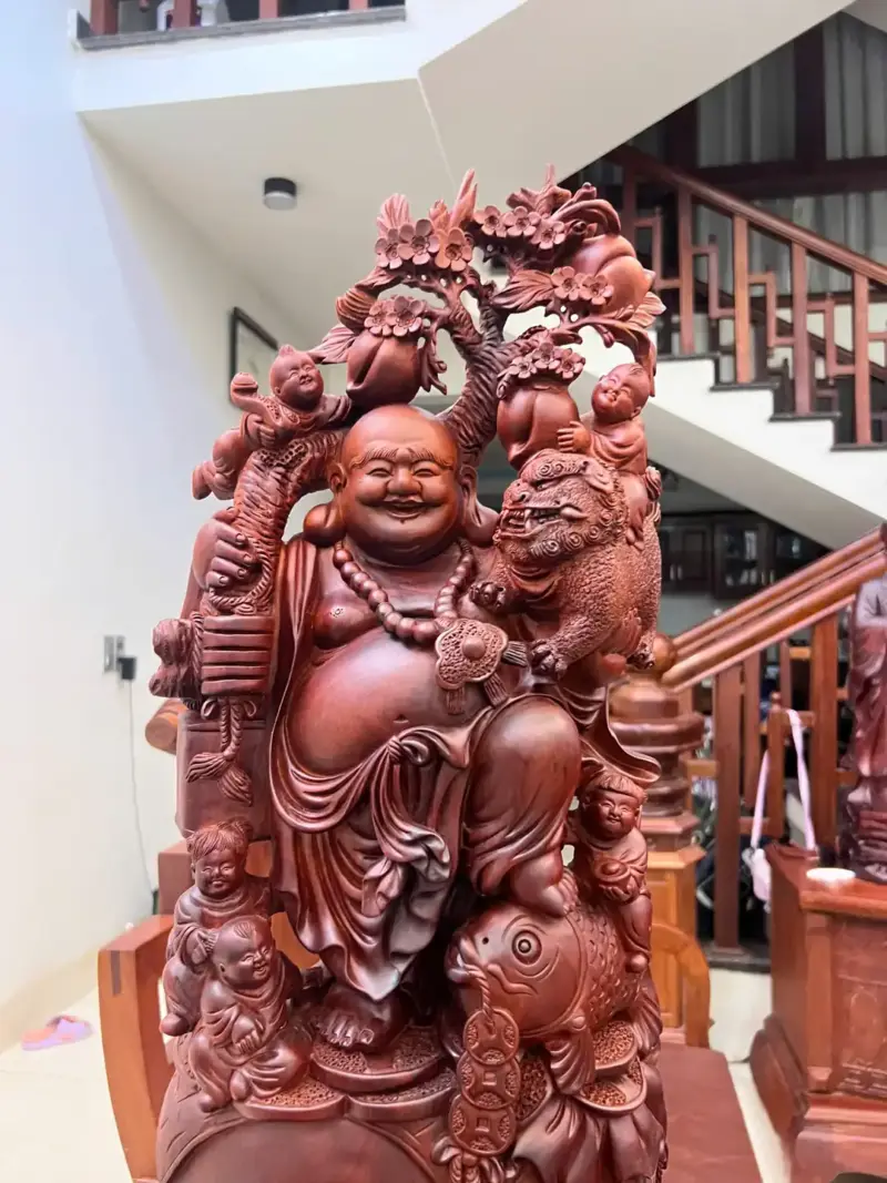 di-lac-ngu-phuc-go-tu-an-G5072-3_Di Lặc Ngũ Phúc Gỗ Tử Đàn Liền Khối Giá 9 Triệu Kích Thước Cao 70cm, Ngang 27cm, Sâu 12cm Tượng Di Lặc Ngũ Phúc Gỗ Tử Đàn Liền Khối G5072