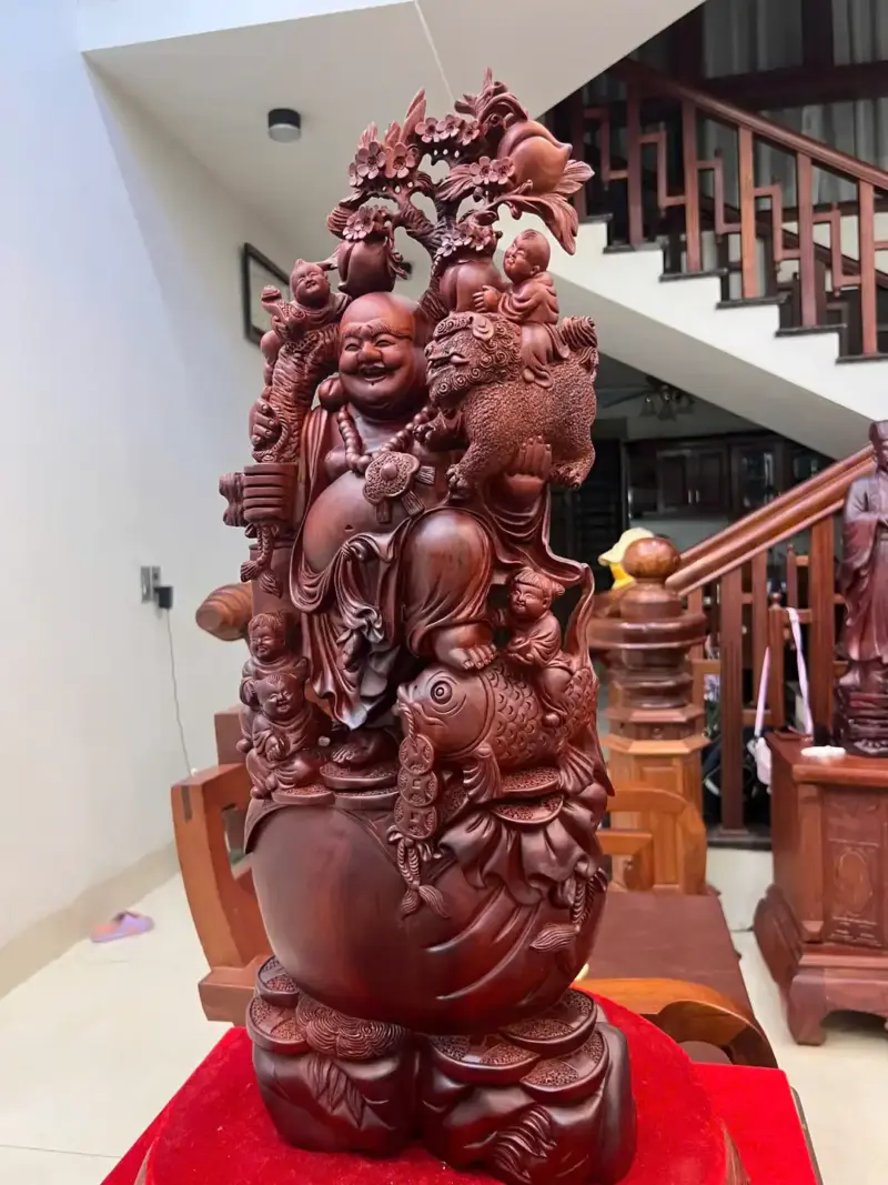 di-lac-ngu-phuc-go-tu-an-G5072-5_Di Lặc Ngũ Phúc Gỗ Tử Đàn Liền Khối Giá 9 Triệu Kích Thước Cao 70cm, Ngang 27cm, Sâu 12cm Tượng Di Lặc Ngũ Phúc Gỗ Tử Đàn Liền Khối G5072