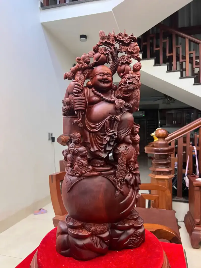 di-lac-ngu-phuc-go-tu-an-G5072-7_Di Lặc Ngũ Phúc Gỗ Tử Đàn Liền Khối Giá 9 Triệu Kích Thước Cao 70cm, Ngang 27cm, Sâu 12cm Tượng Di Lặc Ngũ Phúc Gỗ Tử Đàn Liền Khối G5072