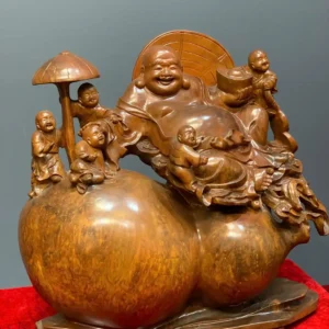 di-lac-ngu-phuc-ngoi-ho-lo-go-nu-huong-G5994-3 Tượng Di Lạc Ngũ Phúc Ngồi Hồ Lô Gỗ Nu Hương Liền Khối G5994
