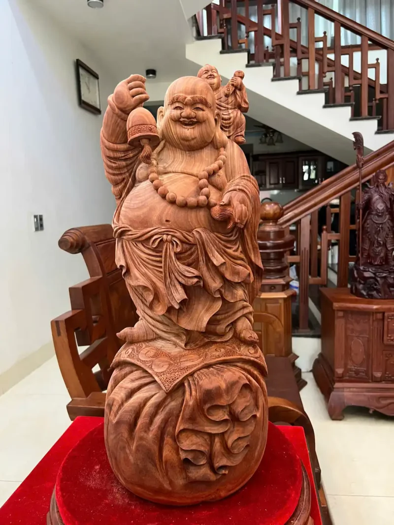 di-lac-nhat-G6091-2 Tượng Di Lặc Nhất Phúc Gỗ Tử Đàn To Đẹp Có Sơn G6091