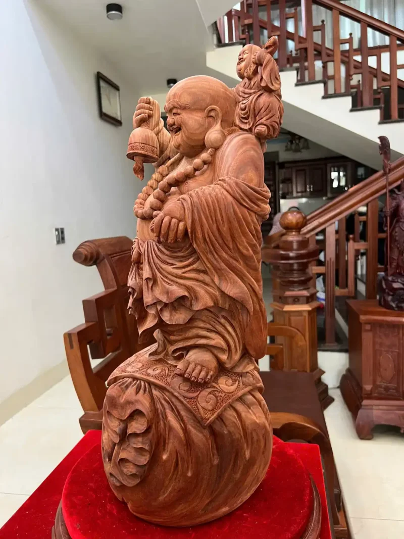 di-lac-nhat-G6091-5 Tượng Di Lặc Nhất Phúc Gỗ Tử Đàn To Đẹp Có Sơn G6091