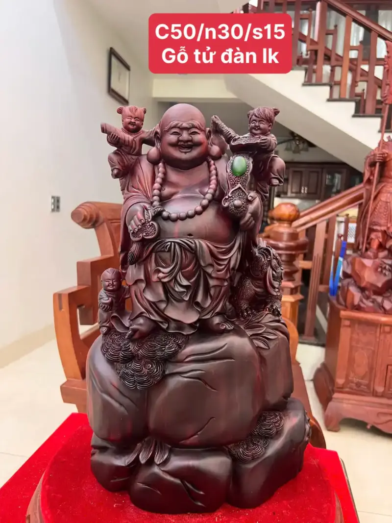 di-lac-tam-phuc-thuan-nghe-go-tu-an-G5116-1_Di Lặc Tam Phúc Thuần Nghê Gỗ Tử Đàn Liền Khối Đục Kỹ Đẹp Giá 6.500 Triệu Kích Thước Cao 50cm, Ngang 30cm, Sâu 15cm Tượng Di Lặc Tam Phúc Thuần Nghê Gỗ Tử Đàn Liền Khối Đục Kỹ Đẹp G5116