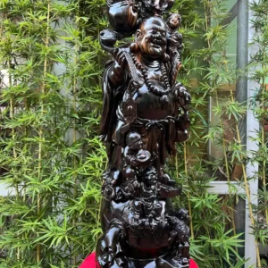 di-lac-ung-tien-vang-ngu-phuc-go-mun-hoa-G6000-2 Tượng Di Lặc Đứng Tiền Vàng Ngũ Phúc Gỗ Mun Hoa Hàng Kỹ Liền Khối G6000