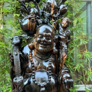 di-lac-ung-tien-vang-ngu-phuc-go-mun-hoa-G6000-4 Tượng Di Lặc Đứng Tiền Vàng Ngũ Phúc Gỗ Mun Hoa Hàng Kỹ Liền Khối G6000