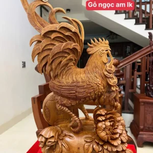 ga-trong-ung-G6092-1 Tượng Gà Trống Đứng Bao Tiền Gỗ Ngọc Am Liền Đẹp G6092