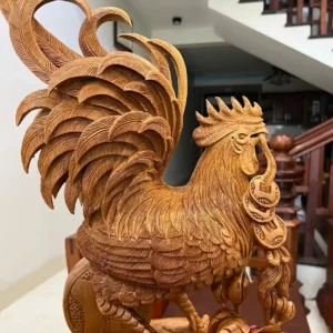 ga-trong-ung-G6092-4 Tượng Gà Trống Đứng Bao Tiền Gỗ Ngọc Am Liền Đẹp G6092