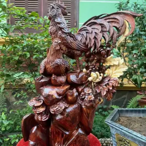 gia-inh-ga-G5322-3 Tượng Gia Đình Gà Gỗ Cẩm Gia Lai Hàng Đẹp Liền Khối G5322