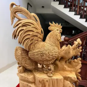 gia-inh-ga-G5764-5 Tượng Gia Đình Gà Gỗ Ngọc Am Liền Khối Hàng Nghệ Nhân Đục Kỹ Sắc Nét Có Sơn G5764