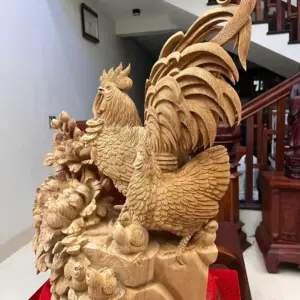 gia-inh-ga-G5764-7 Tượng Gia Đình Gà Gỗ Ngọc Am Liền Khối Hàng Nghệ Nhân Đục Kỹ Sắc Nét Có Sơn G5764
