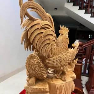 gia-inh-ga-G5875-6 Tượng Gia Đình Gà Gỗ Ngọc Am Liền Khối Hàng Nghệ Nhân Tắc Kê Đục Kỹ Sắc Nét Có Sơn G5875
