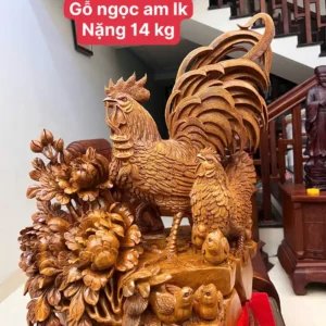 gia-inh-ga-G6002-1 Tượng Gia Đình Gà Gỗ Ngọc Am Liền Khối Hàng Nghệ Nhân Tắc Kê Đục Kỹ Sắc Nét G6002