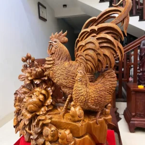 gia-inh-ga-G6002-2 Tượng Gia Đình Gà Gỗ Ngọc Am Liền Khối Hàng Nghệ Nhân Tắc Kê Đục Kỹ Sắc Nét G6002