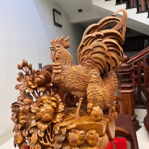 gia-inh-ga-G6002-3 Tượng Gia Đình Gà Gỗ Ngọc Am Liền Khối Hàng Nghệ Nhân Tắc Kê Đục Kỹ Sắc Nét G6002