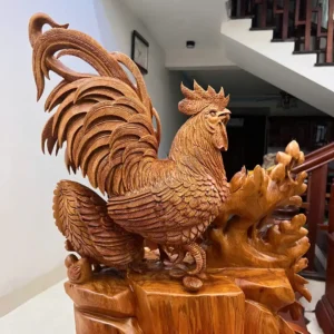 gia-inh-ga-G6002-5 Tượng Gia Đình Gà Gỗ Ngọc Am Liền Khối Hàng Nghệ Nhân Tắc Kê Đục Kỹ Sắc Nét G6002