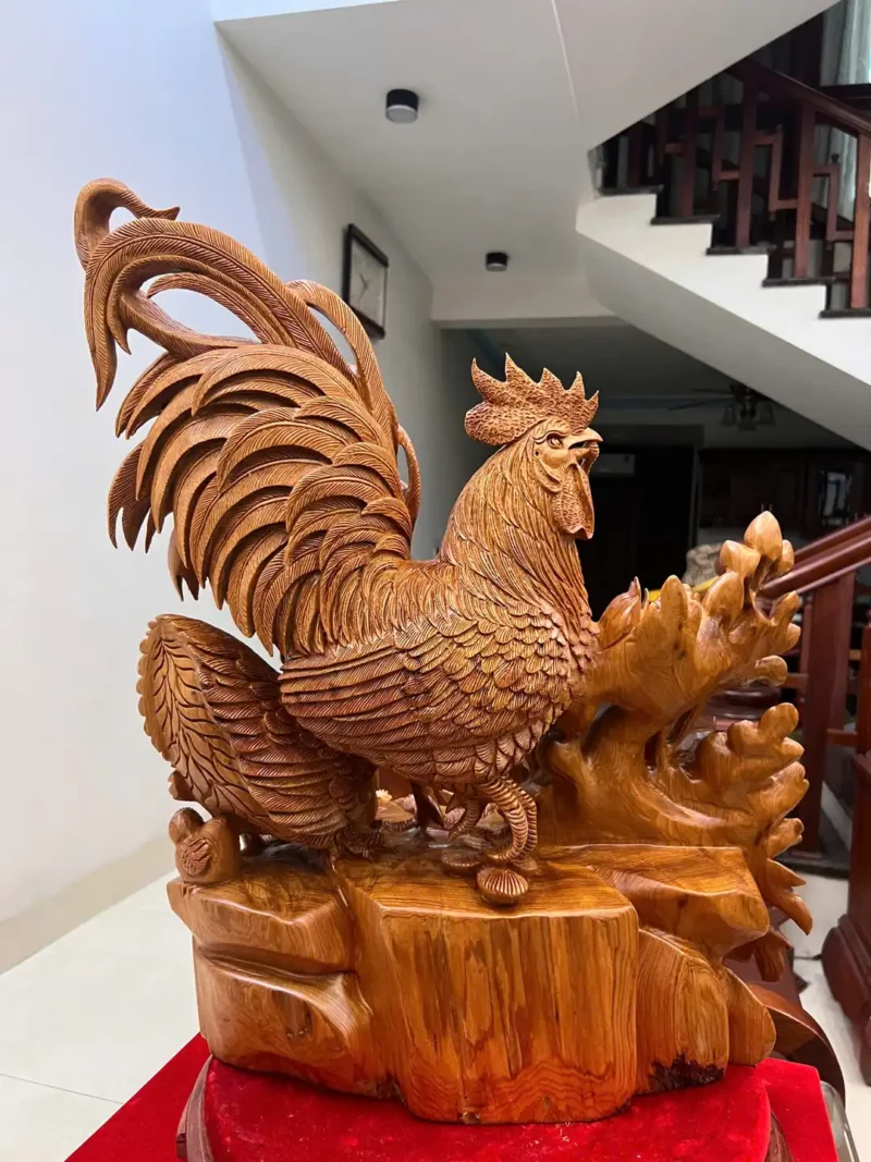 gia-inh-ga-G6002-5 Tượng Gia Đình Gà Gỗ Ngọc Am Liền Khối Hàng Nghệ Nhân Tắc Kê Đục Kỹ Sắc Nét G6002