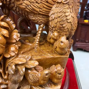 gia-inh-ga-G6002-6 Tượng Gia Đình Gà Gỗ Ngọc Am Liền Khối Hàng Nghệ Nhân Tắc Kê Đục Kỹ Sắc Nét G6002