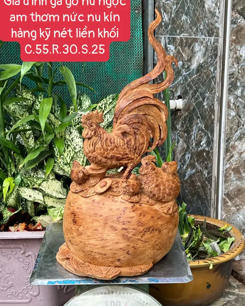 gia-inh-ga-G6062-1 Tượng Gia Đình Gà Gỗ Nu Ngọc Am Thơm Nức Nu Kín Liền Khối G6062