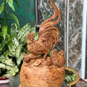gia-inh-ga-G6062-2 Tượng Gia Đình Gà Gỗ Nu Ngọc Am Thơm Nức Nu Kín Liền Khối G6062