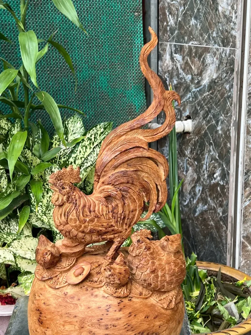 gia-inh-ga-G6062-3 Tượng Gia Đình Gà Gỗ Nu Ngọc Am Thơm Nức Nu Kín Liền Khối G6062