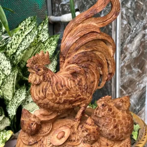 gia-inh-ga-G6062-4 Tượng Gia Đình Gà Gỗ Nu Ngọc Am Thơm Nức Nu Kín Liền Khối G6062