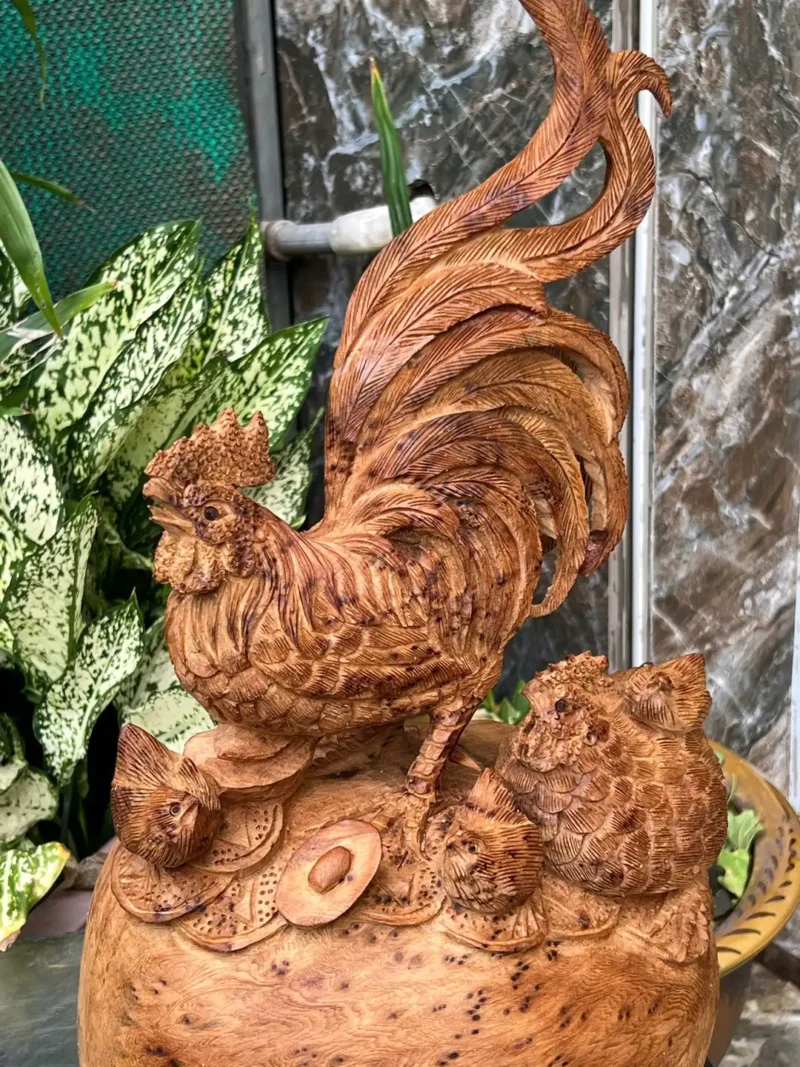 gia-inh-ga-G6062-4 Tượng Gia Đình Gà Gỗ Nu Ngọc Am Thơm Nức Nu Kín Liền Khối G6062