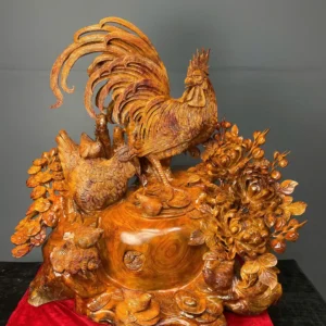 gia-inh-ga-go-huong-ta-G6061-1 Tượng Gia Đình Gà Gỗ Hương Ta Liền Khối G6061