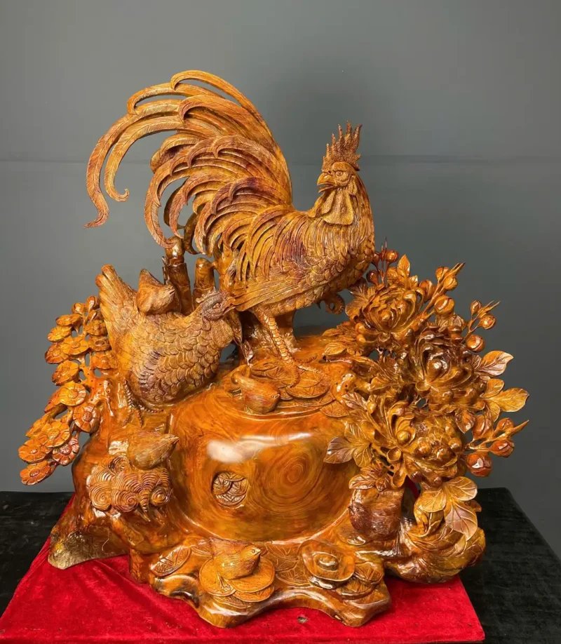 gia-inh-ga-go-huong-ta-G6061-1 Tượng Gia Đình Gà Gỗ Hương Ta Liền Khối G6061