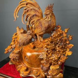 gia-inh-ga-go-huong-ta-G6061-3 Tượng Gia Đình Gà Gỗ Hương Ta Liền Khối G6061