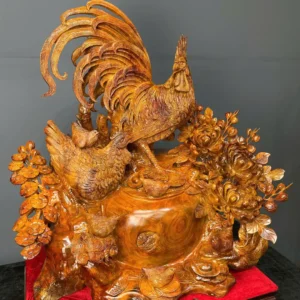 gia-inh-ga-go-huong-ta-G6061-4 Tượng Gia Đình Gà Gỗ Hương Ta Liền Khối G6061