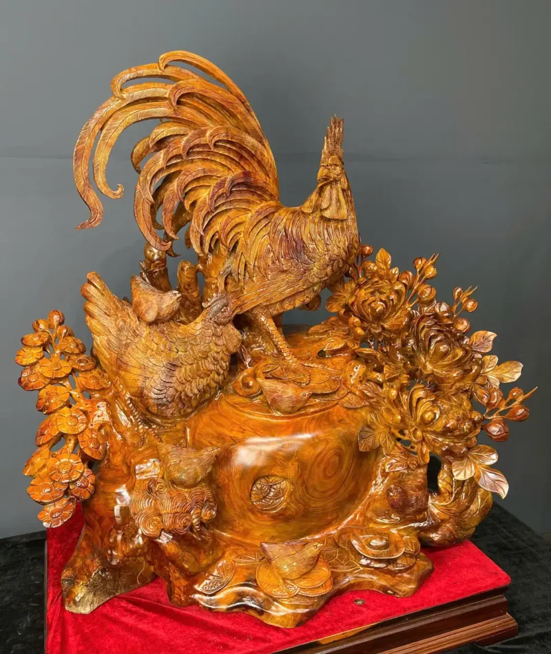 gia-inh-ga-go-huong-ta-G6061-4 Tượng Gia Đình Gà Gỗ Hương Ta Liền Khối G6061