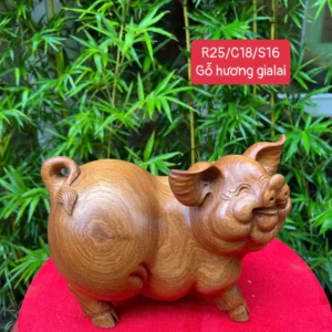 heo-on-go-G6007-1 Tượng Heo Đơn Gỗ Hương Gia Lai Siêu Vân Liền Khối G6007