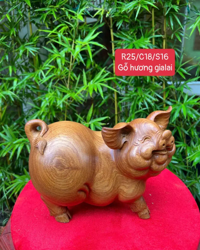 heo-on-go-G6007-1 Tượng Heo Đơn Gỗ Hương Gia Lai Siêu Vân Liền Khối G6007