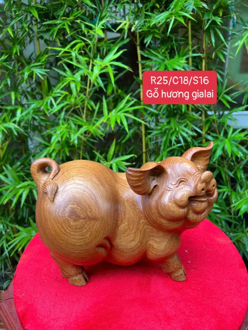 heo-on-go-G6007-1 Tượng Heo Đơn Gỗ Hương Gia Lai Siêu Vân Liền Khối G6007