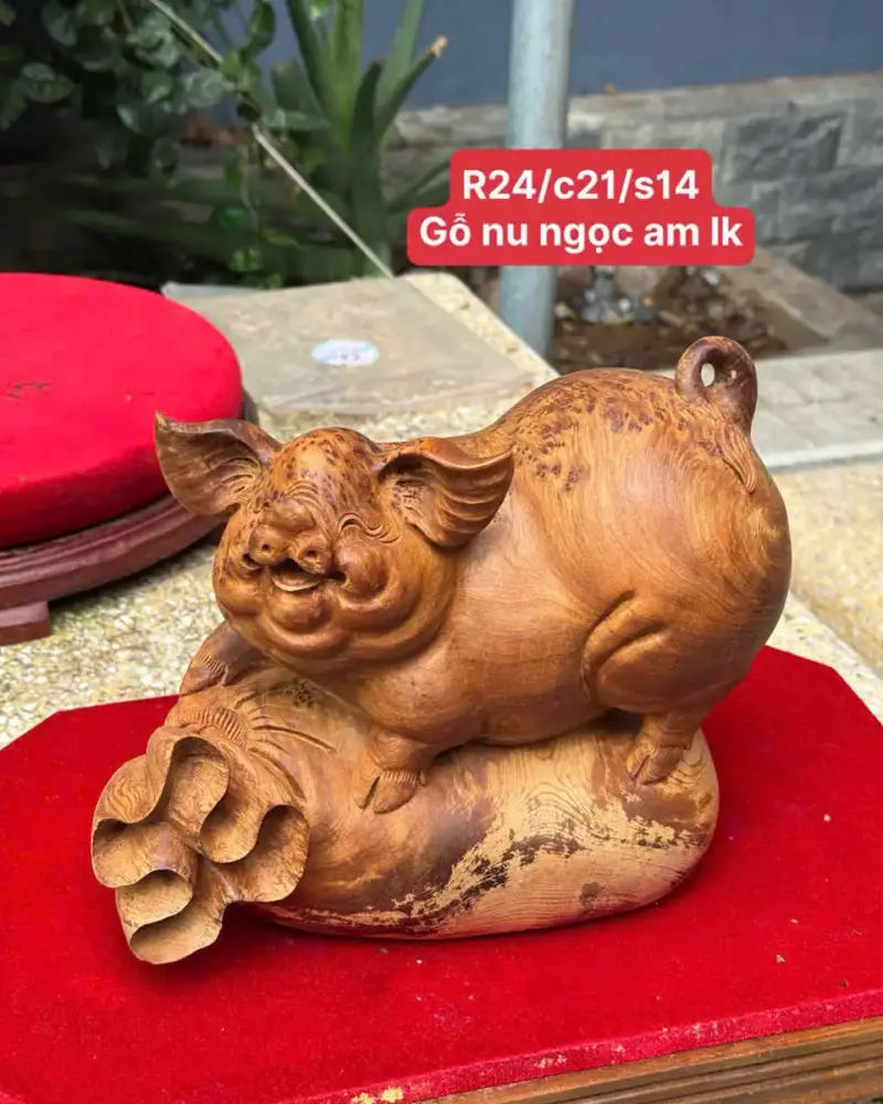 heo-tai-loc-go-nu-ngoc-G5332-1 Tượng Heo Tài Lộc Gỗ Nu Ngọc Am Liền Khối Hàng Đẹp G5332