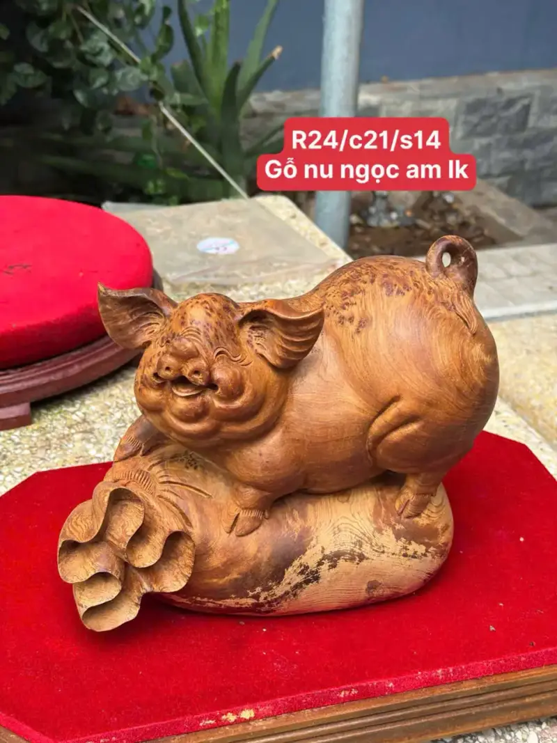 heo-tai-loc-go-nu-ngoc-G5332-1 Tượng Heo Tài Lộc Gỗ Nu Ngọc Am Liền Khối Hàng Đẹp G5332