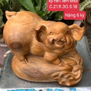 heo-xinh-go-G5913-1 Tượng Heo Xinh Gỗ Ngọc Am Thơm Nức Vân Đá Hàng Kỹ Nét Liền Khối G5913