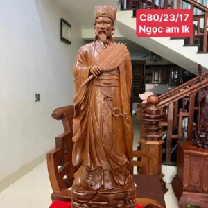 khong-minh-go-G6065-1 Tượng Khổng Minh Gỗ Ngọc Am Liền Khối G6065