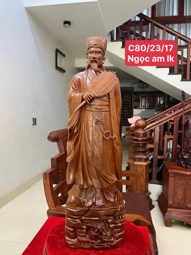 khong-minh-go-G6065-1 Tượng Khổng Minh Gỗ Ngọc Am Liền Khối G6065