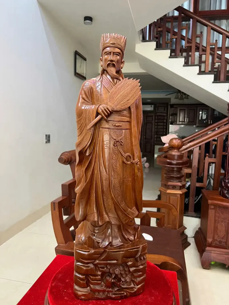 khong-minh-go-G6065-2 Tượng Khổng Minh Gỗ Ngọc Am Liền Khối G6065