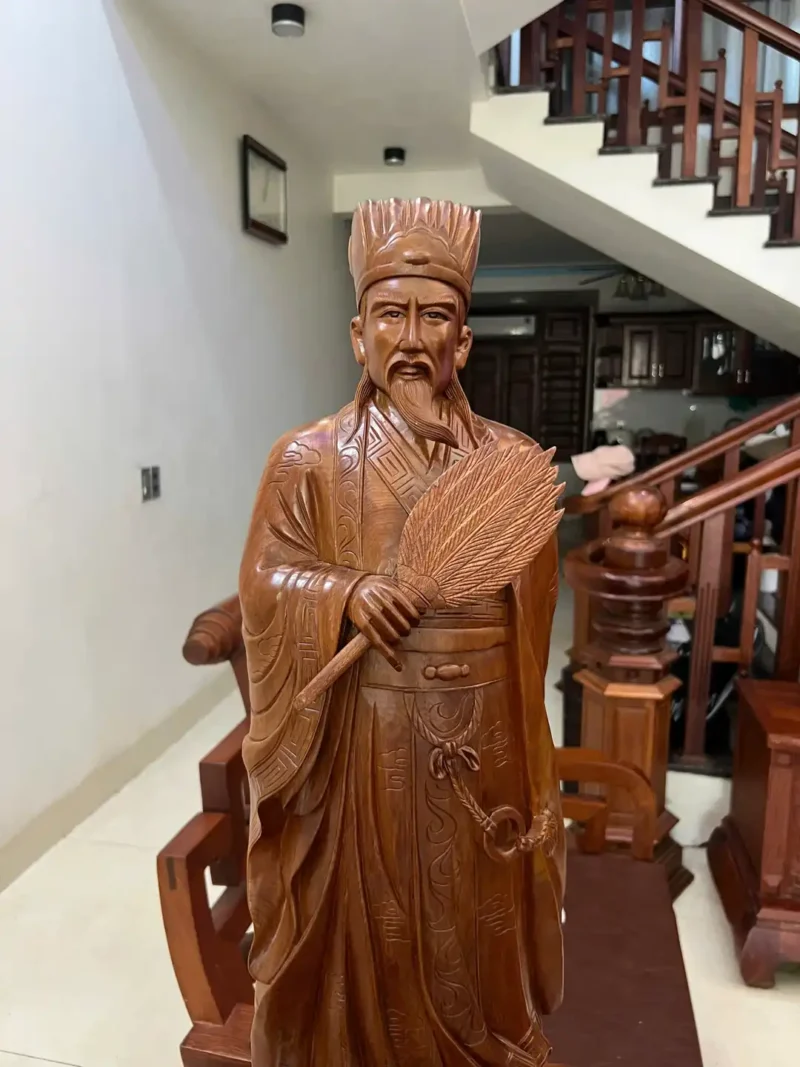 khong-minh-go-G6065-3 Tượng Khổng Minh Gỗ Ngọc Am Liền Khối G6065