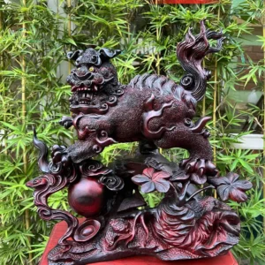 nghe-su-song-G6013-1 Tượng Nghê Sù Sông Trầm Hàng To Kỹ Gỗ Trắc Đỏ Đen Liền Khối G6013