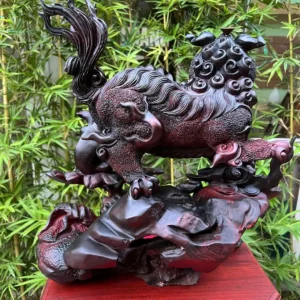 nghe-su-song-G6013-3 Tượng Nghê Sù Sông Trầm Hàng To Kỹ Gỗ Trắc Đỏ Đen Liền Khối G6013