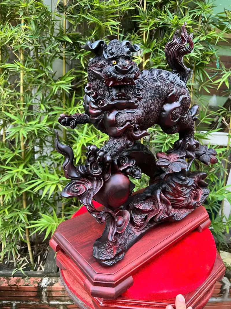 nghe-su-song-G6013-4 Tượng Nghê Sù Sông Trầm Hàng To Kỹ Gỗ Trắc Đỏ Đen Liền Khối G6013