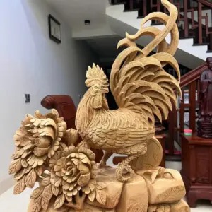 nhat-ke-go-G5541-2 Tượng Nhất Kê Gỗ Ngọc Am To Đẹp Liền Khối G5541