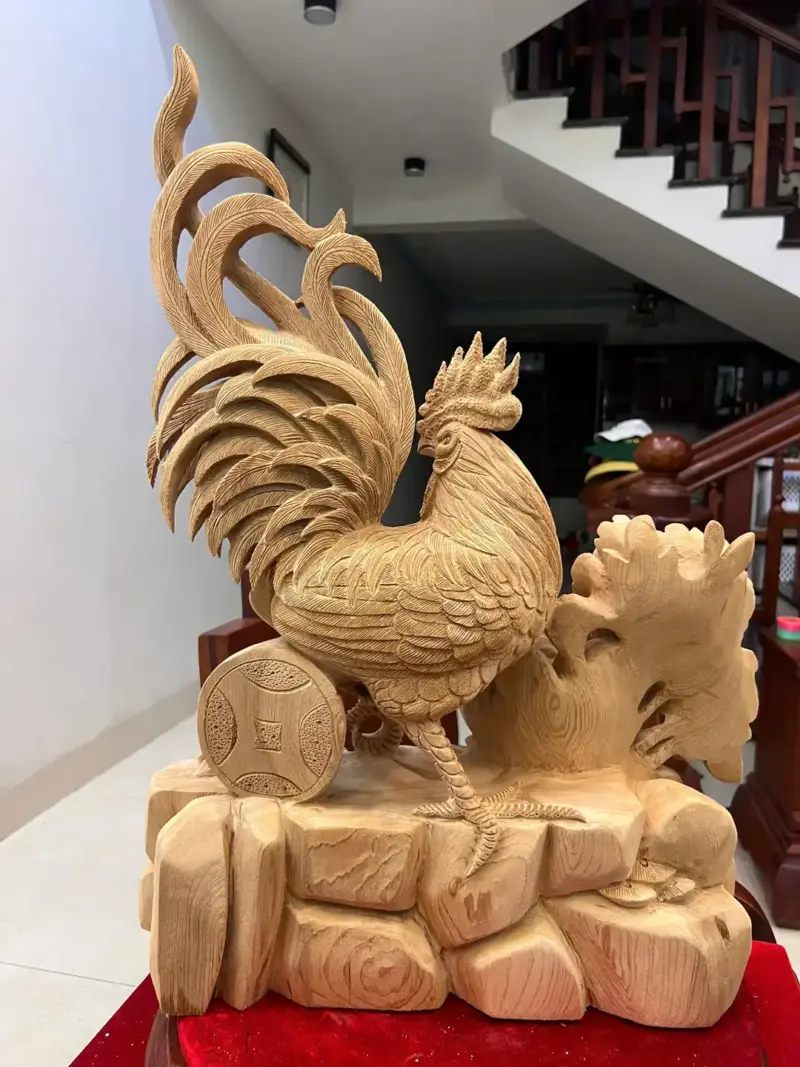 nhat-ke-go-G5541-3 Tượng Nhất Kê Gỗ Ngọc Am To Đẹp Liền Khối G5541
