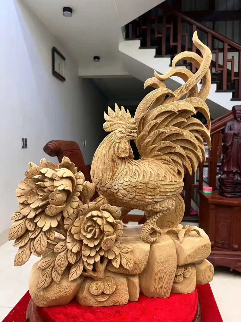 nhat-ke-go-G5541-4 Tượng Nhất Kê Gỗ Ngọc Am To Đẹp Liền Khối G5541