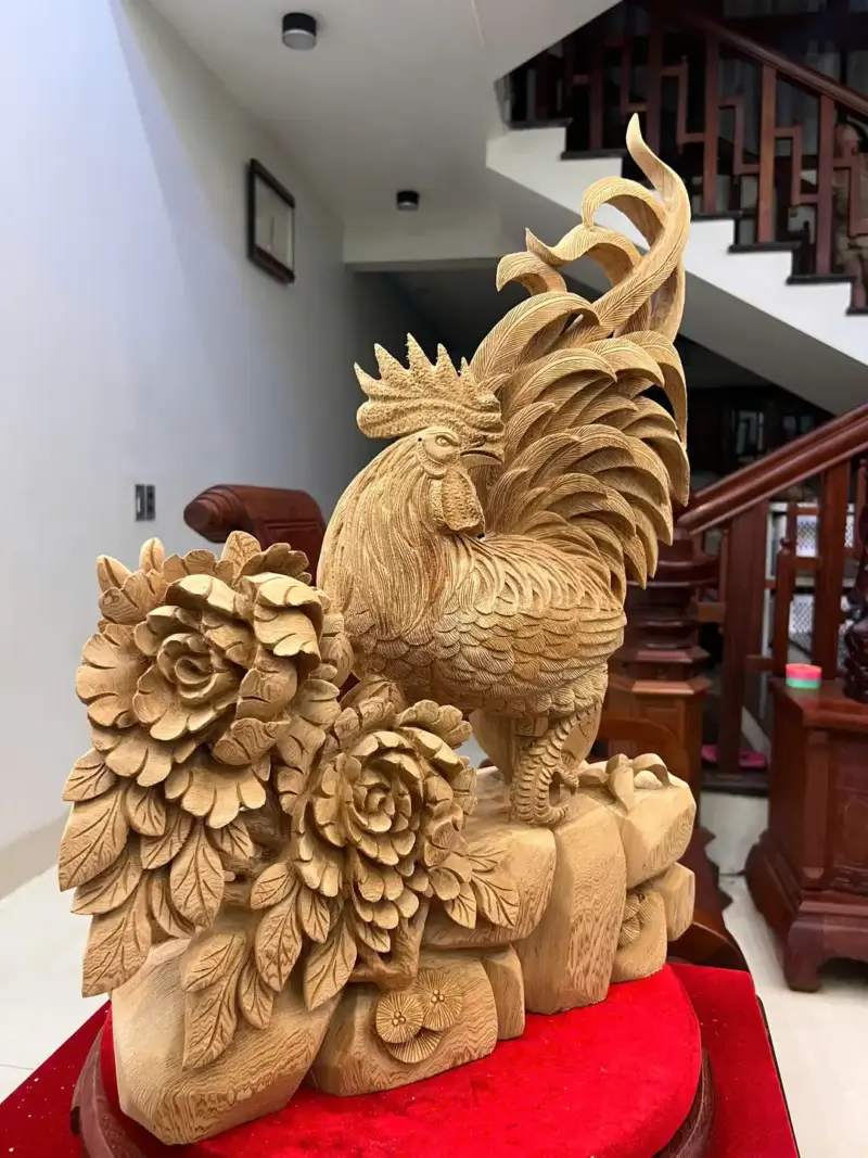 nhat-ke-go-G5541-5 Tượng Nhất Kê Gỗ Ngọc Am To Đẹp Liền Khối G5541