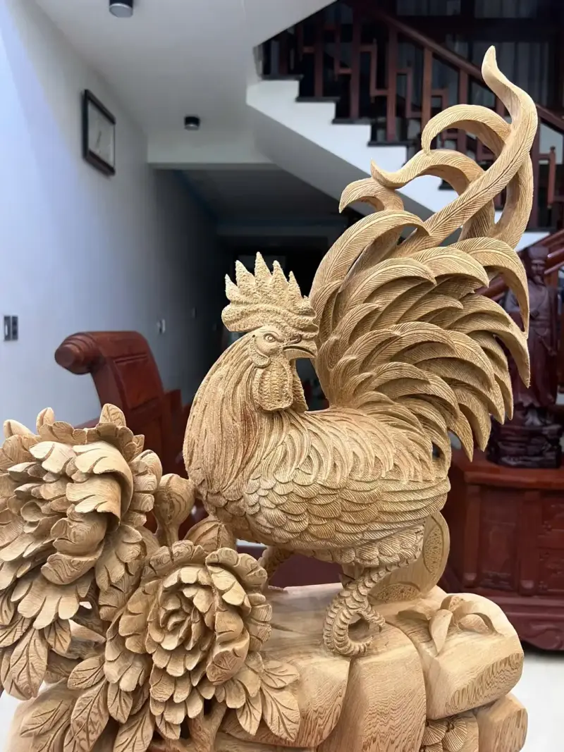 nhat-ke-go-G5541-6 Tượng Nhất Kê Gỗ Ngọc Am To Đẹp Liền Khối G5541