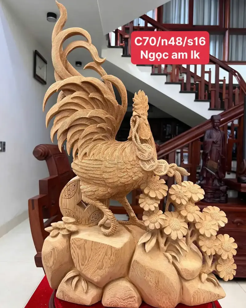 nhat-ke-go-G5587-1 Tượng Nhất Kê Gỗ Ngọc Am Liền Khối Có Sơn G5587